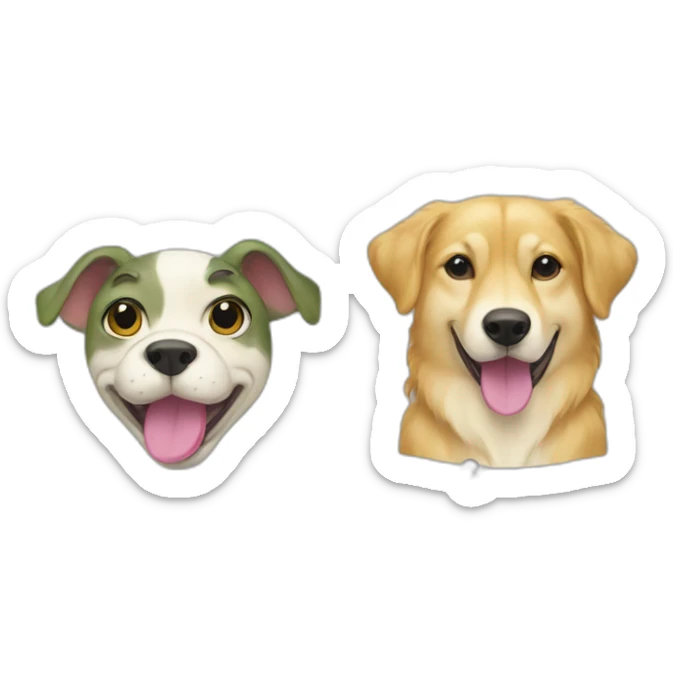 A frog with a transgender flag and a husky mix golden retriever holding a pansexual flag sticker