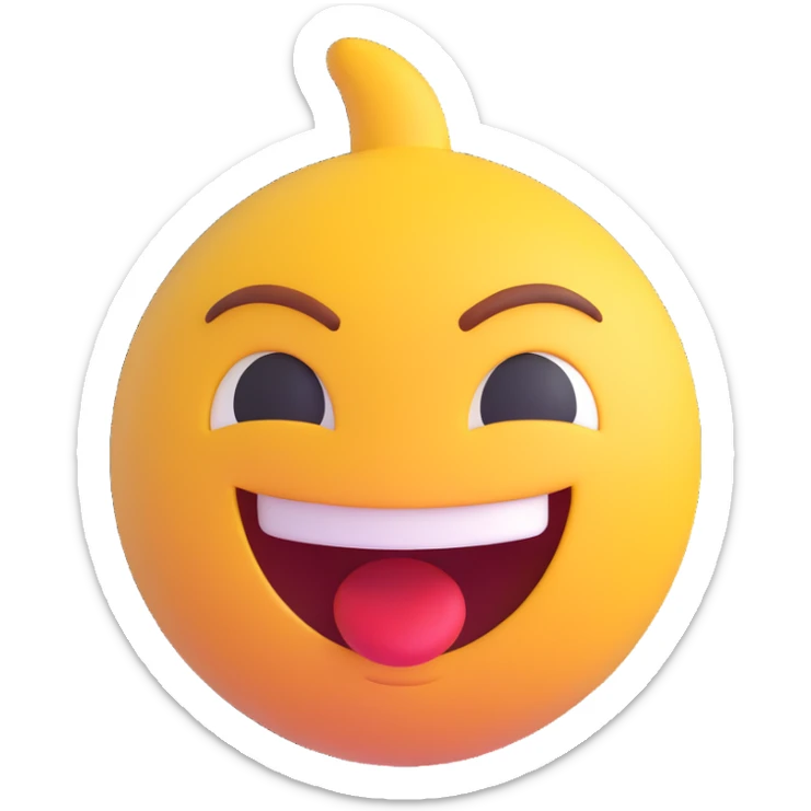 AI emoji with a big smirk, exaggerated funny face, making a silly gesture to make friends laugh, playful and humorous sticker