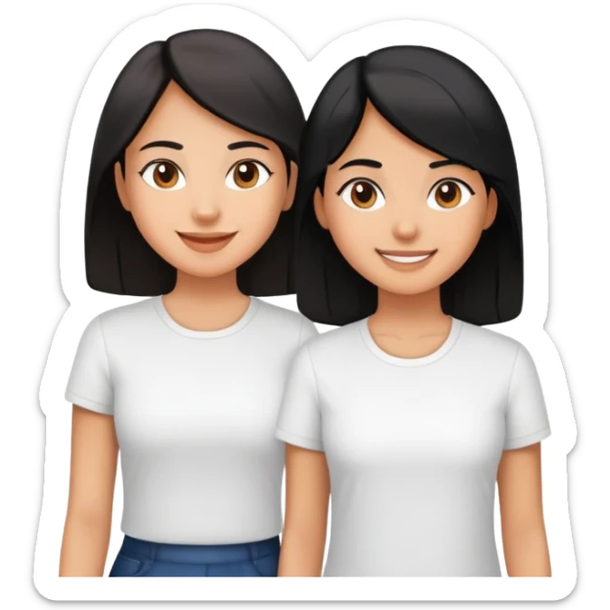 smiling girls in white shirts make the taller girl more mature and black hair  sticker