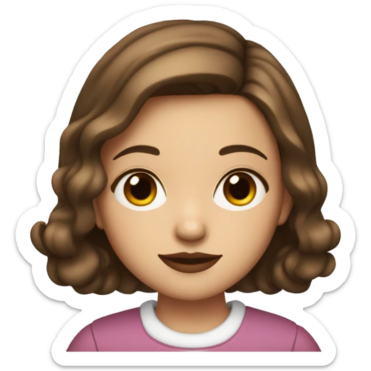 a young girl with brown hair parted in the middle and red lips sticker