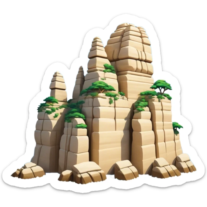 Cinematic Realistic Raouche Rocks, Beirut Landmark Emoji, depicting the majestic limestone rock formations rising from the Mediterranean Sea, with waves crashing against their bases under a vibrant sky. sticker