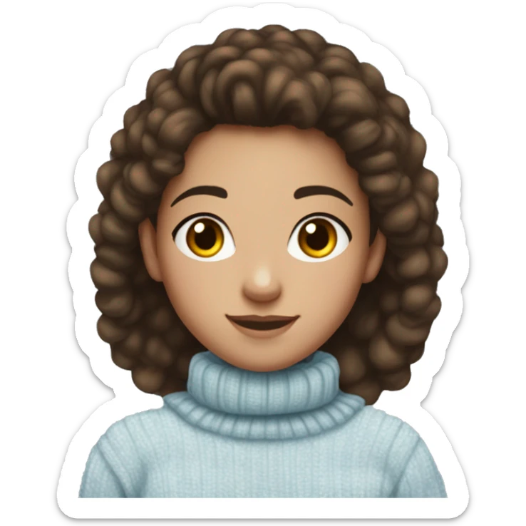 teenage girl, hispanic, freckles, afro brown hair, pony tail, short hair, brown eyes, light blue sweater, winter sweater, freckles sticker