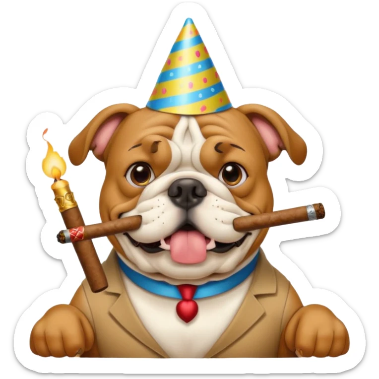 A Bulldog celebrating his birthday with a cigar in his mouth sticker