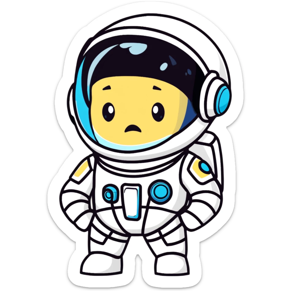 cartoon sticker of a little astroneer in a white suit and helmet, crying hard with big tears sticker