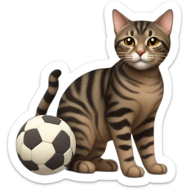 european cat with dark pinstripe tabby color and dark brown wool play with ball sticker