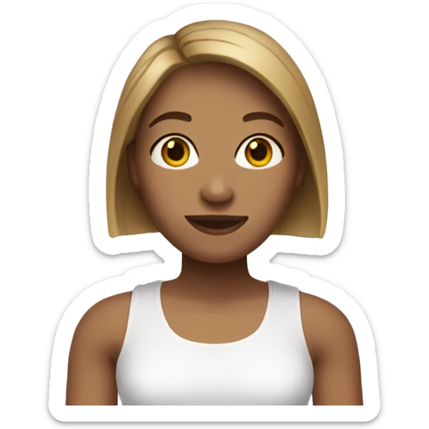 Adult woman with straight hair wearing a white tank top, light brown hair and brown eyes sticker