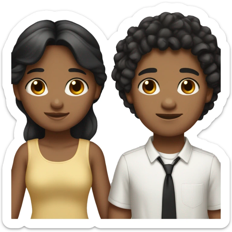 a girl and boy couple holding hands the boy has light brown skin with black curly hair the girl has straight black hair with lightskin sticker