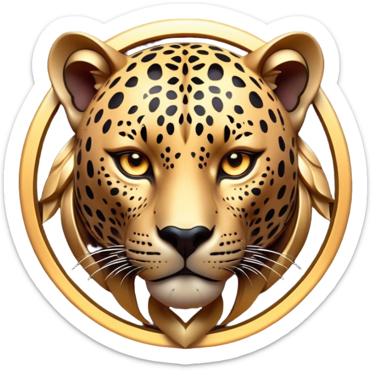 Cinematic Noble Jaguar Portrait Emoji, Poised and elegant, with a sleek, muscular build adorned with striking rosette patterns and intense, focused eyes, Simplified yet sharp and sophisticated features, highly detailed, glowing with a soft, wild luminescence, high shine, intelligent and graceful, stylized with an air of untamed nobility, focused and alert, soft glowing outline, capturing the essence of a watchful guardian that feels as though it could step out of the screen with effortless authority! sticker