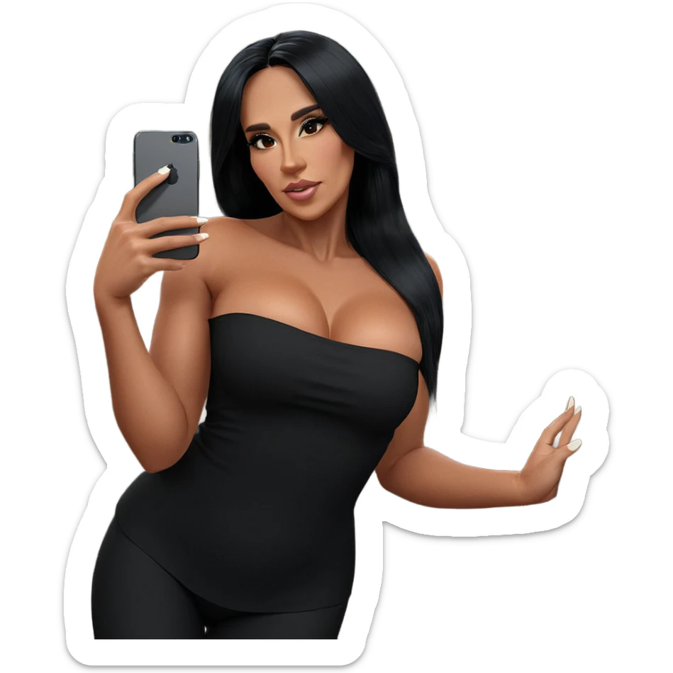 selfie with black hair sticker