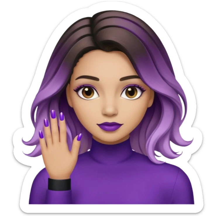 Mujer manicura cabello balayage violeta en puntas y negro en raíces sticker