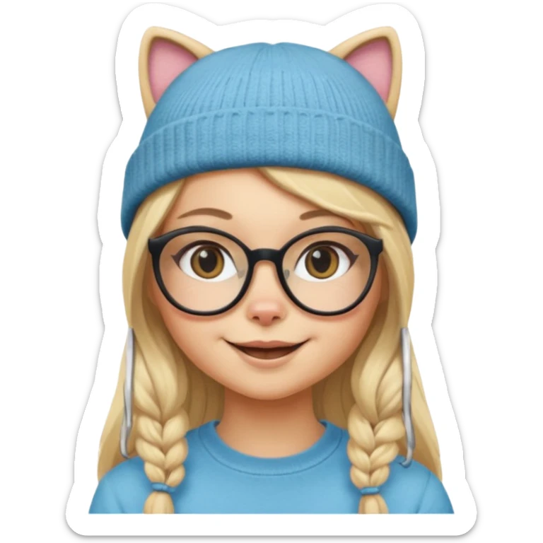 black Blonde girl wearing cat  glasses and beanie, long hair sticker
