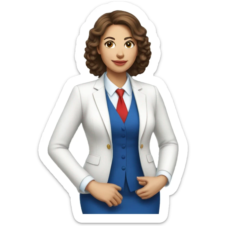 White latina woman in blue suit, white shirt and red tie sticker