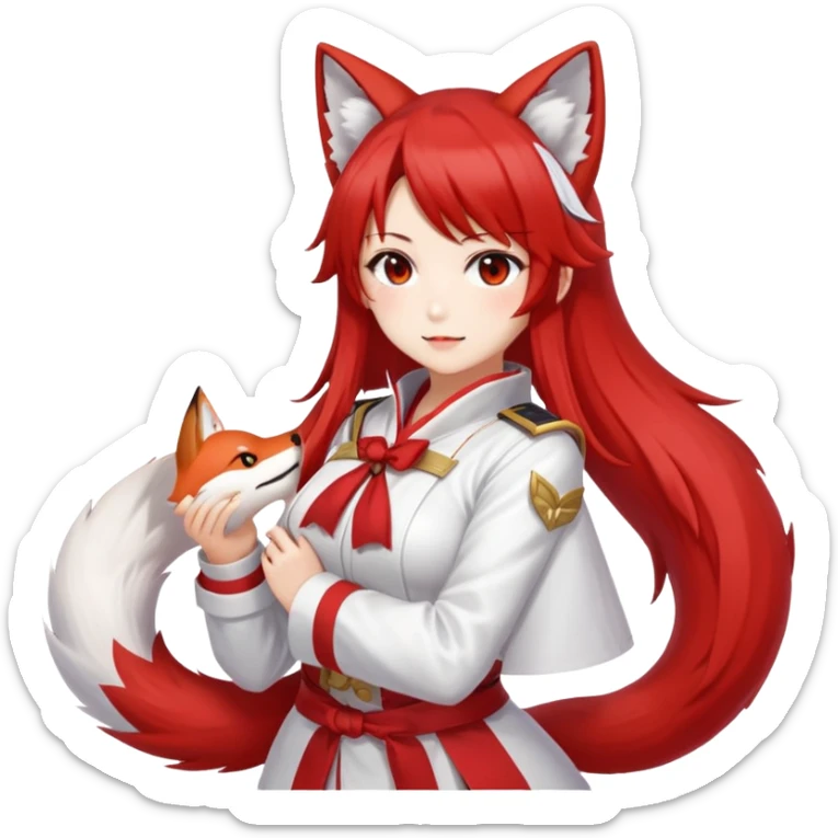 Azur Lane Akagi kitsune girl with red and white outfit and multiple fox tails sticker