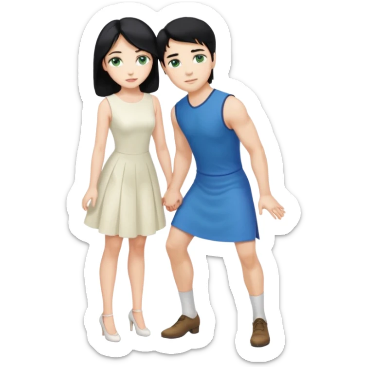 2 Person, prince, upright, black Hair, blue eyes, whole body, Woman, blonde Hair, Green eyes, bending knee, sleveless White Dress, sticker