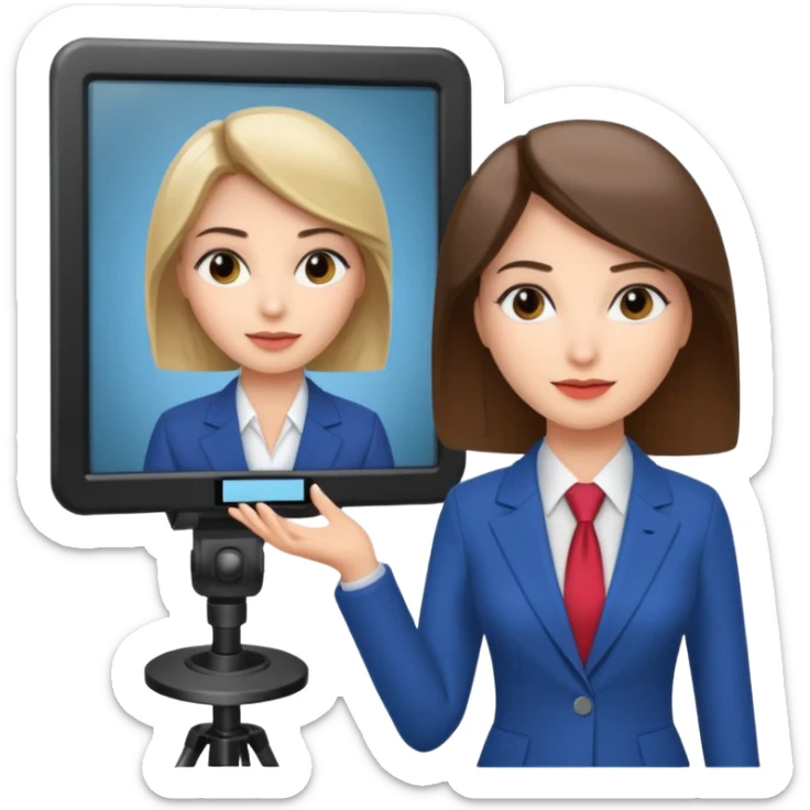 news anchor woman, with a screen with a prompter in front of her sticker