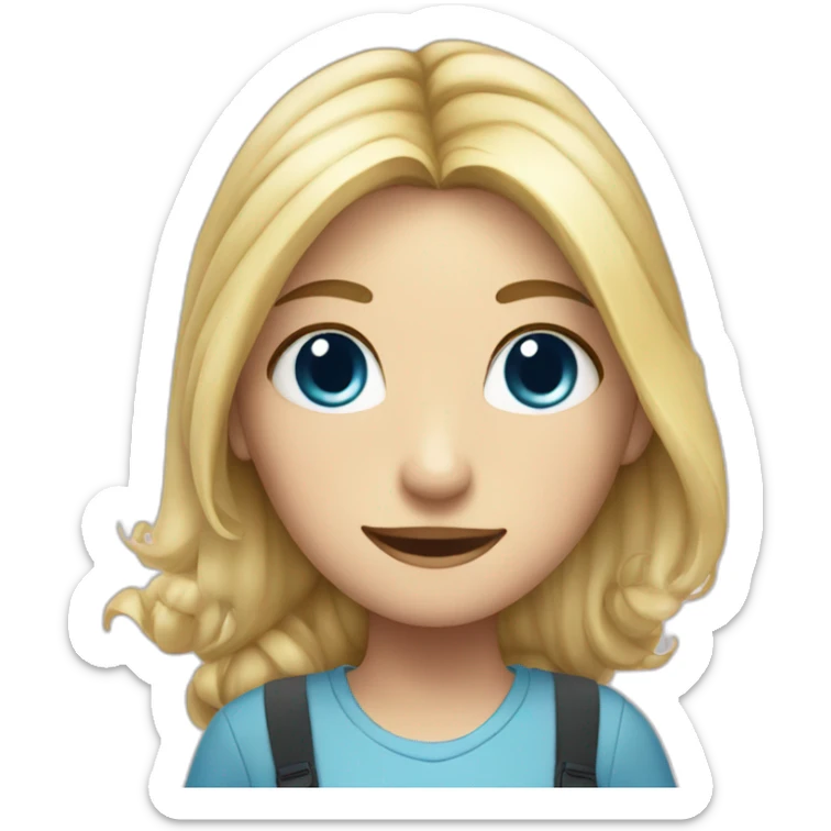 A whale as a staffed animal with a blonde girl with blue eyes and blond hair sticker