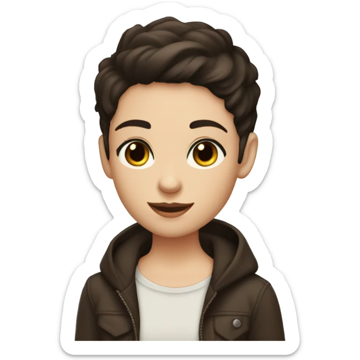 pale peach skinned dark brown short hair dark brown eyes masc lesbian  sticker