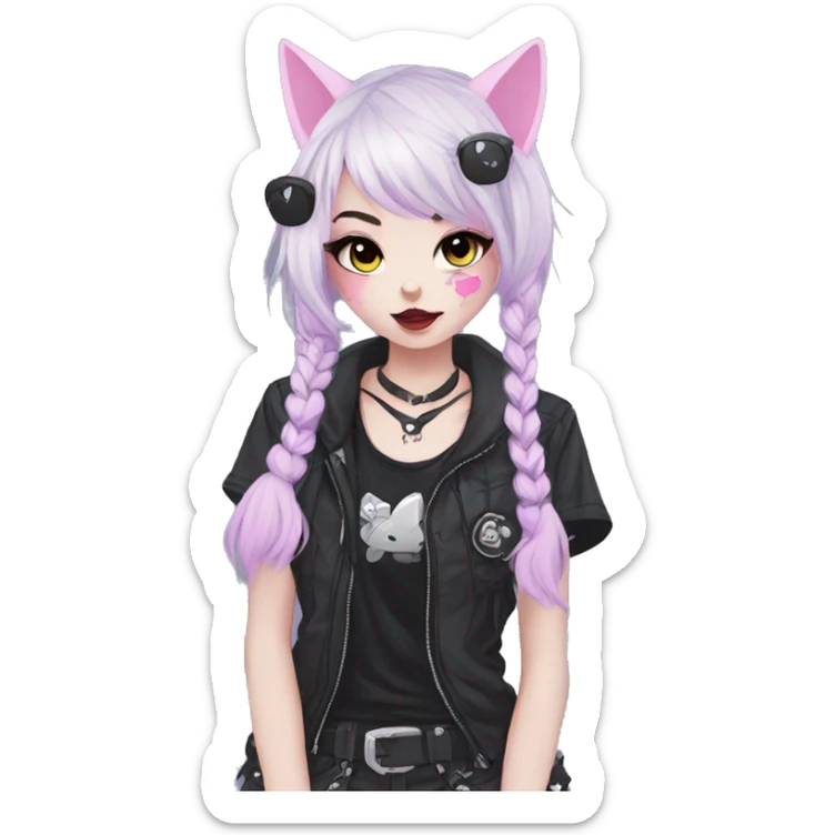 Edgy Kawaii Cute Cool Cartoon Anime Punk Techwear Gothic Catgirl sticker