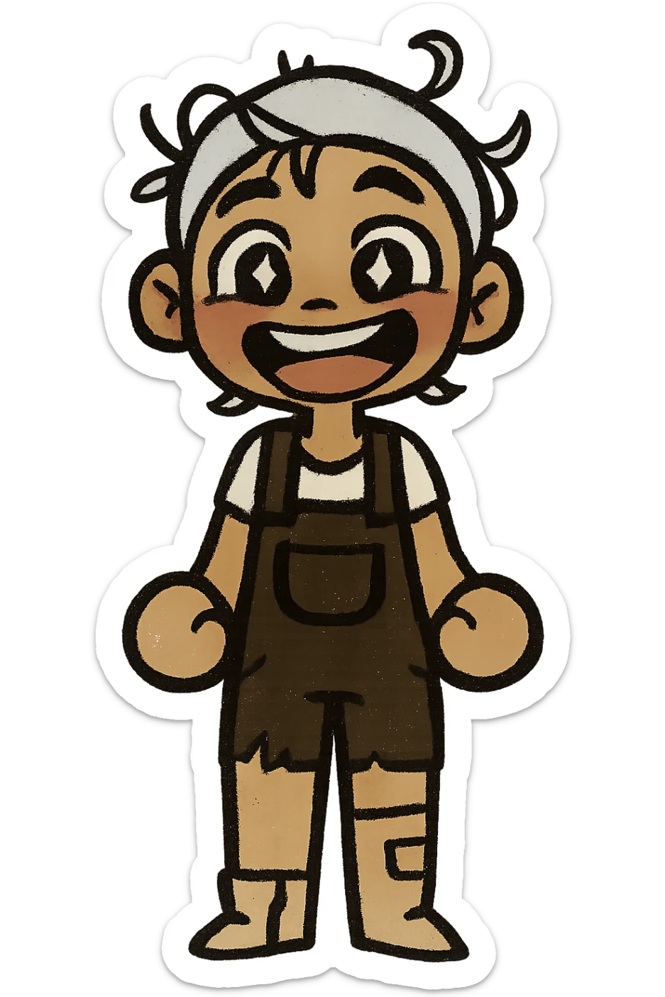 Edit the cartoon character to have a big, joyful smile and sparkling eyes, expressing excitement and happiness. Maintain a transparent background. sticker