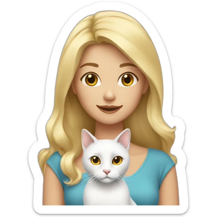 a-girl-with-blonde-hair,-a-white-cat-and-a-gray-cat sticker