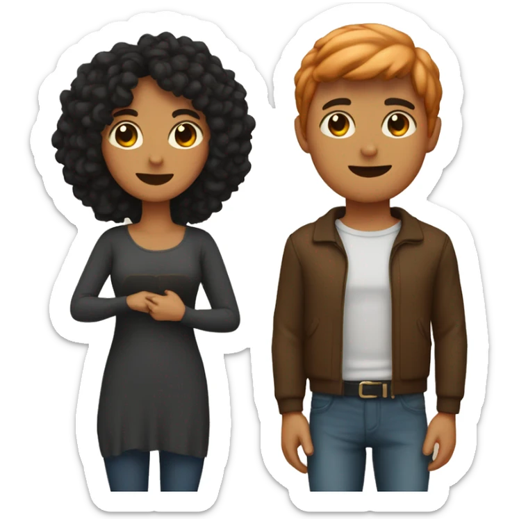 Lovers. A girl with a black square and guy with brown hair. Above them is a peach sticker