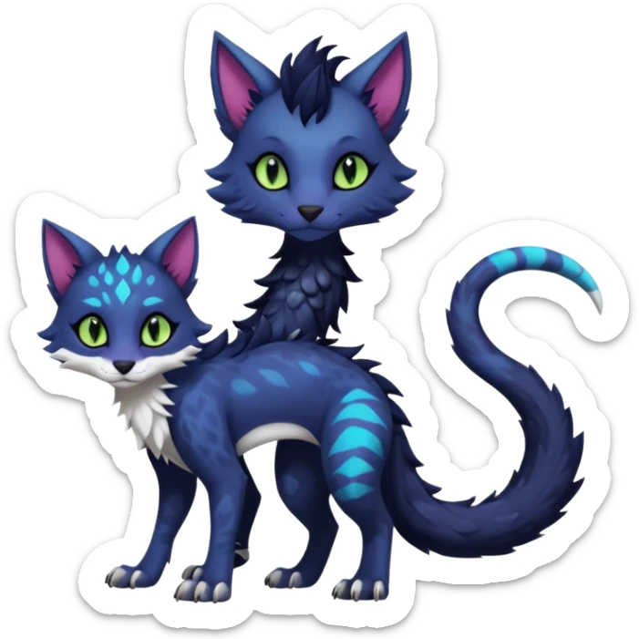 Kawaii dark edgy fantasy feline-vernid-sergal-fursona animal creature with a tufted tail full body with intricate markings  sticker