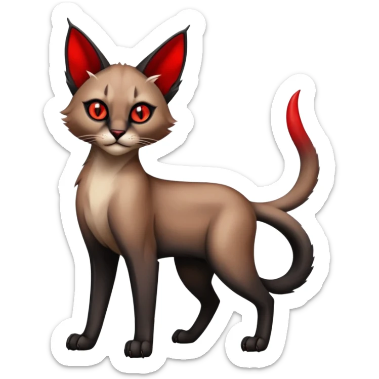 Gothic exotic Red and black and edgy and cute shiny Fantasy-Siamese-Bobcat-Caracal-Lykoi-feline-Fakémon-feline-hybrid (full body) sticker