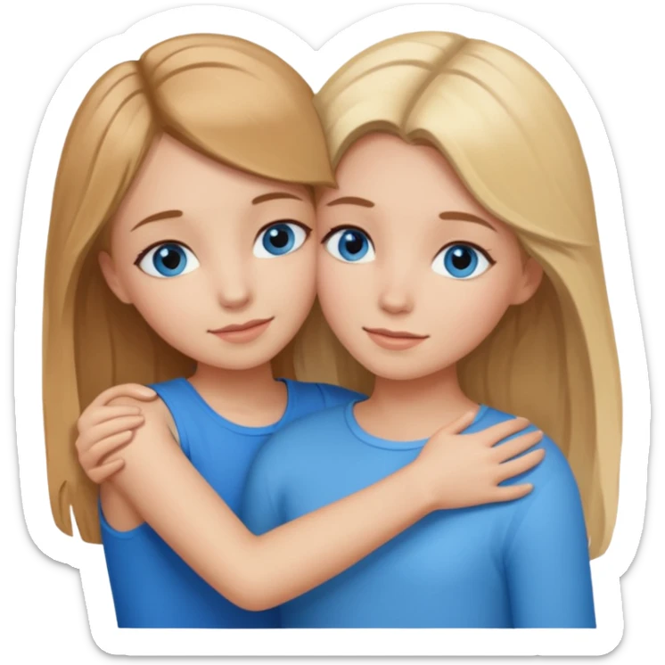 two Girls, Brown and Blonde hair, with Blue Eyes hugging sticker