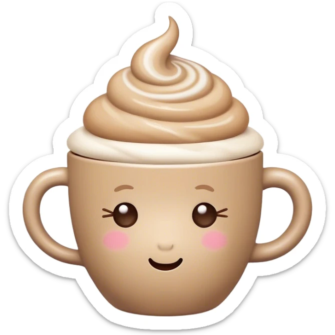 Cute Kawaii Coffee Cup, cozy and warm, a tiny swirl of steam shaped like a heart, round chubby face with a sleepy but content expression, soft pastel brown and cream colors, perfect morning vibes! sticker