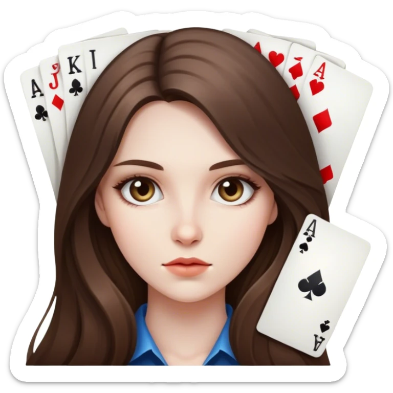  beautiful pale brunette girl with long hair pokerface sticker