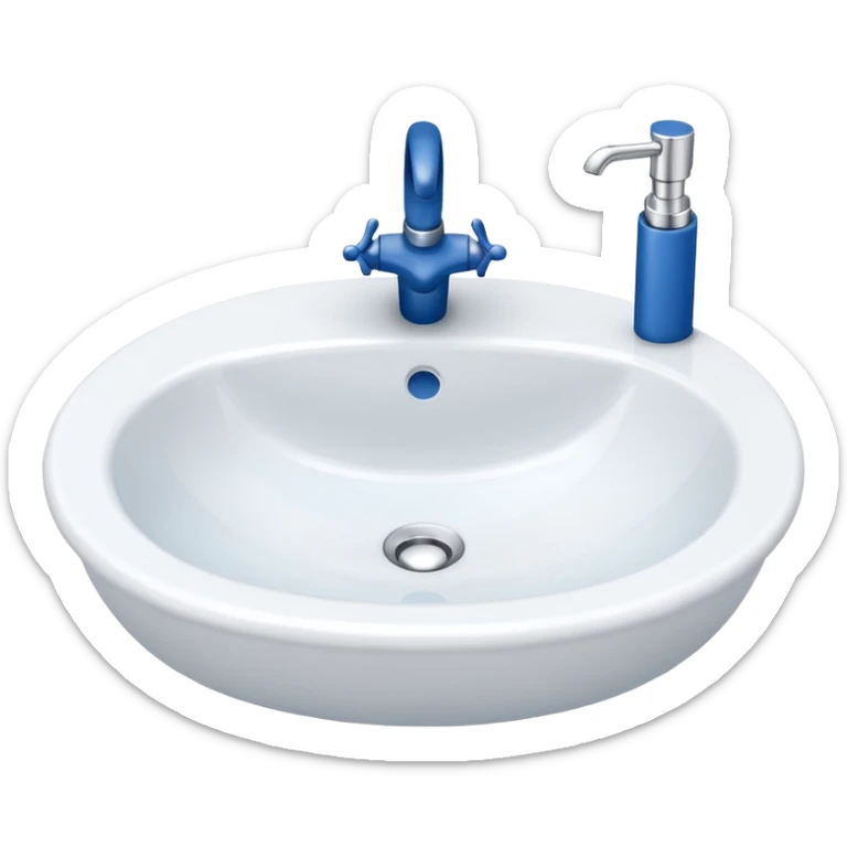 “Flat icon-style emoji of a bathroom sink with a simple faucet and rounded basin, white and blue tones” sticker