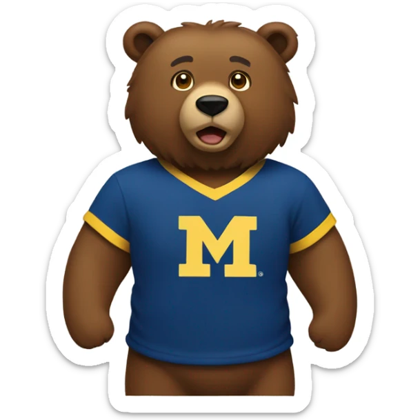 A brown bear wearing a yellow and blue University of Michigan shirt  sticker