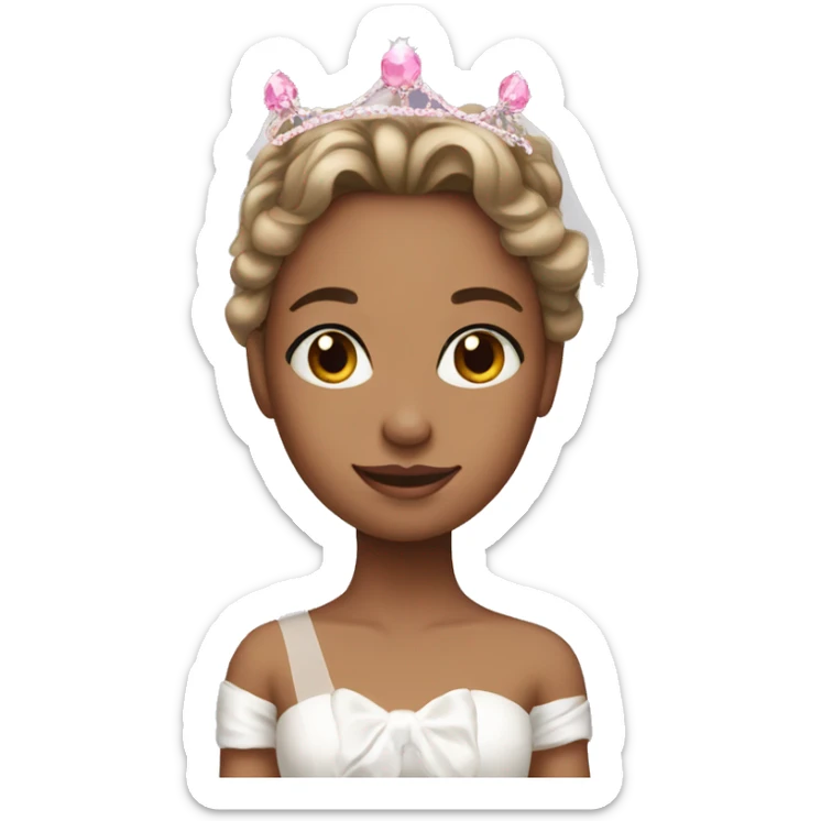 Girl as a bride wearing pink crown and bow on top of a head sticker