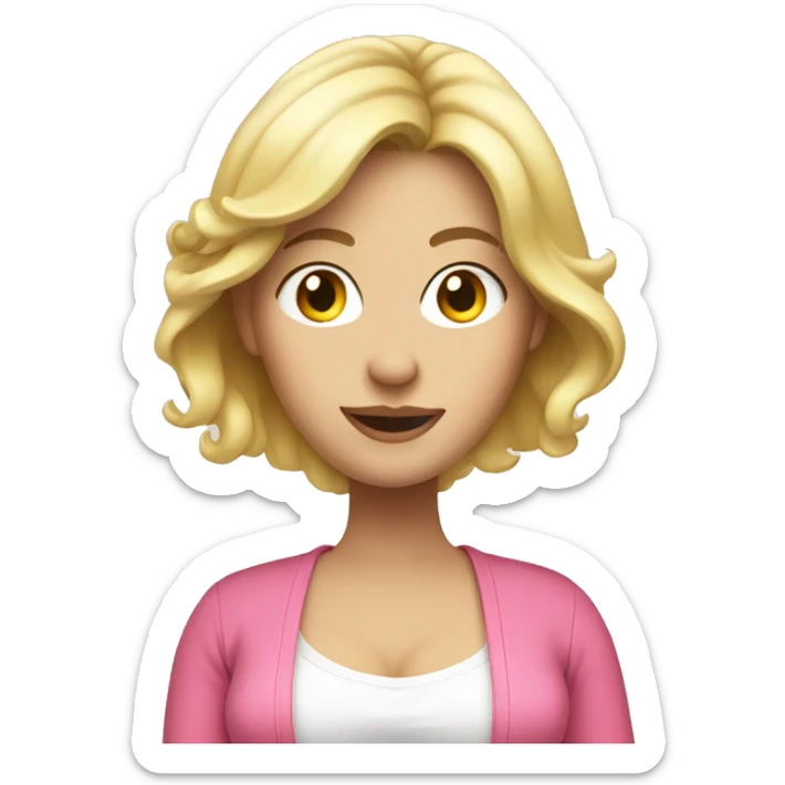 pregnant blonde with open belly, white top and pink cardigan sticker