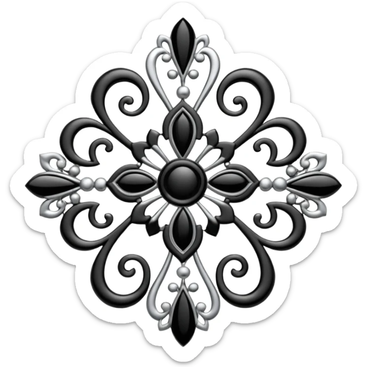 Black and silver filigree broach design, 3D, extremely detailed design sticker