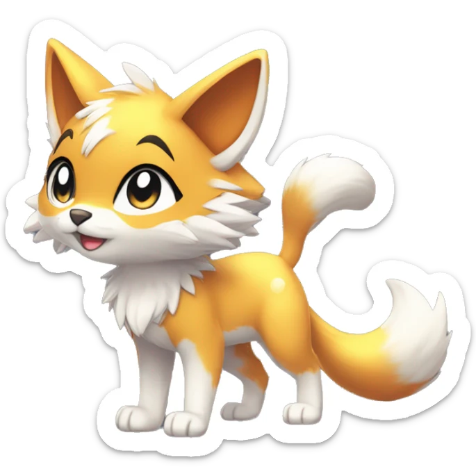 shiny anthro sparkle-furry fur-sona chibi-style cat-fox-Fakémon-hybrid full body sticker