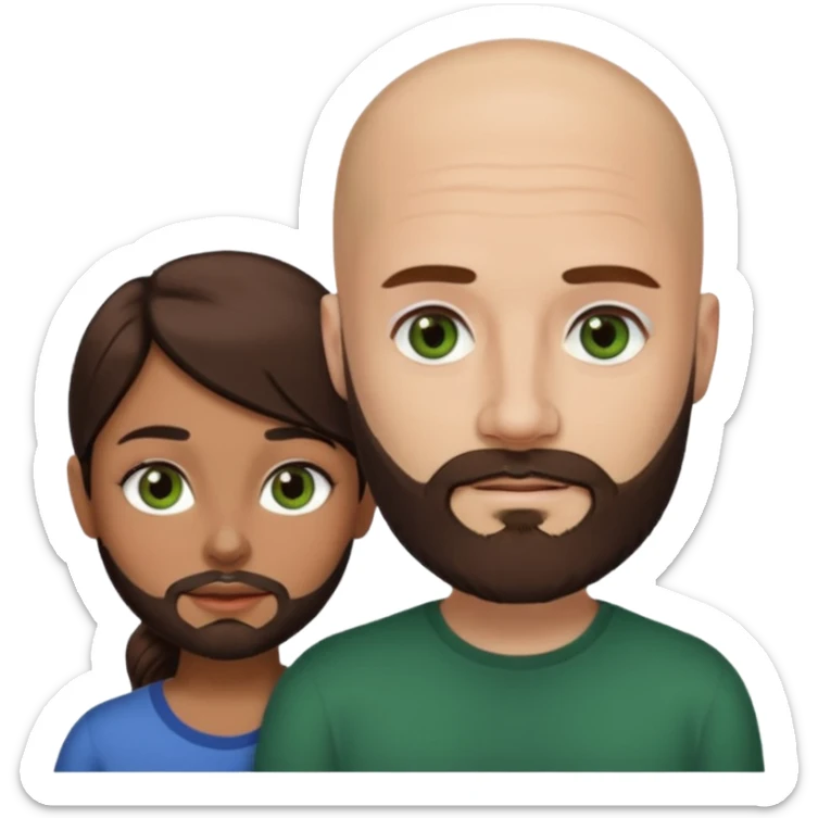 Man beard bald white dark green eyes, woman medium hair brown brown eyed latina  sticker