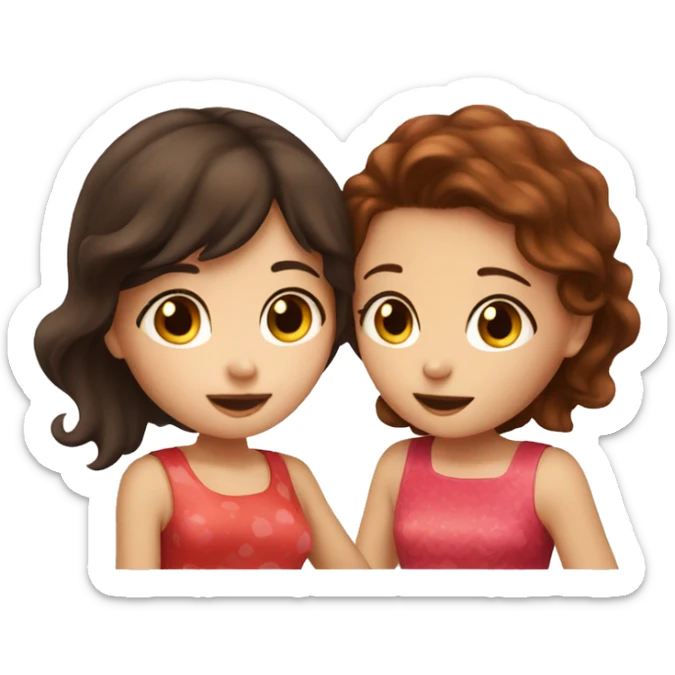 dark brown haired girl kissing strawberry brown haired girl sticker