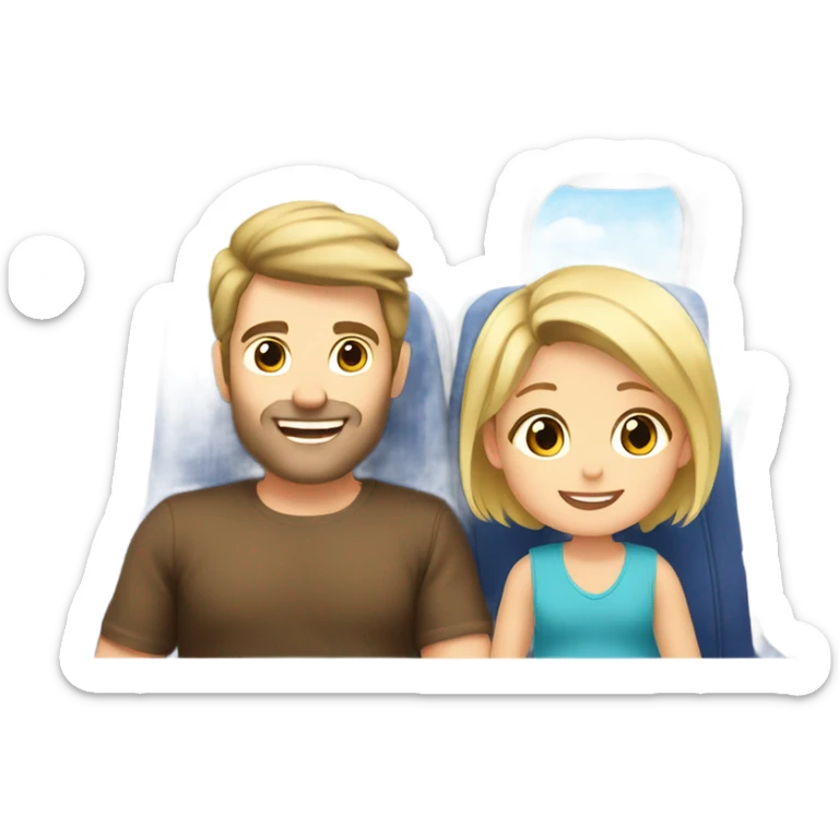 Blonde toddler and brown hair dad happy on plane ride to Japan sticker