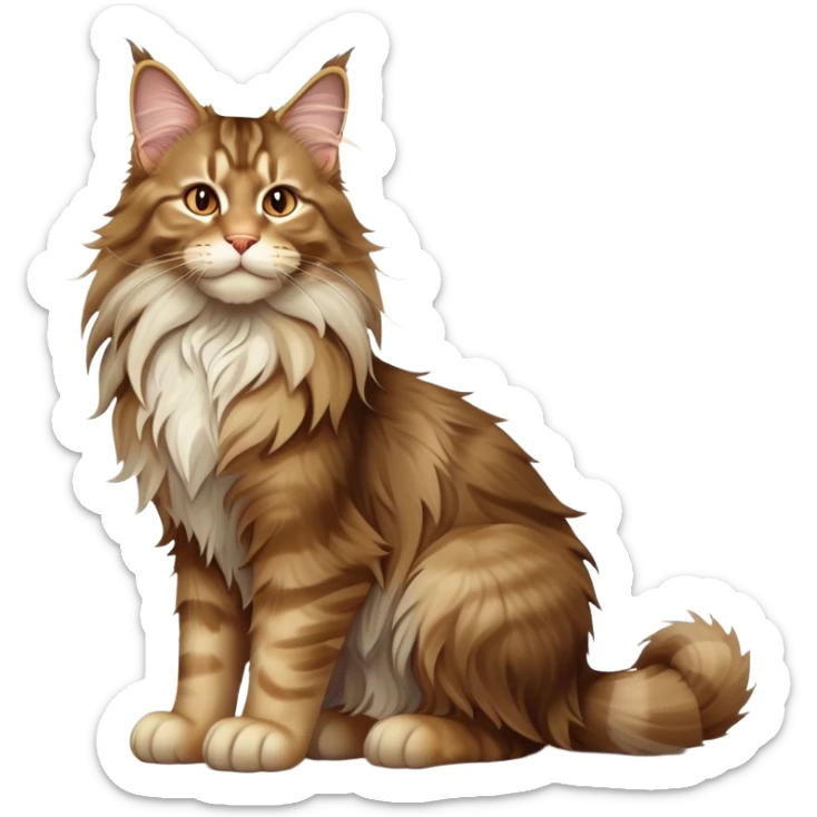 cinematic-[maine coon cat]-realistic-full-body-sitting-emoji,-tail-curled-playfully-around-its-paws,-head-tilted-dramatically,-scruffy-[maine coon]-fur,-simplified-yet-realistic-focused-features,-highly-detailed,-glowing-with-an-almost-sarcastic-glow sticker