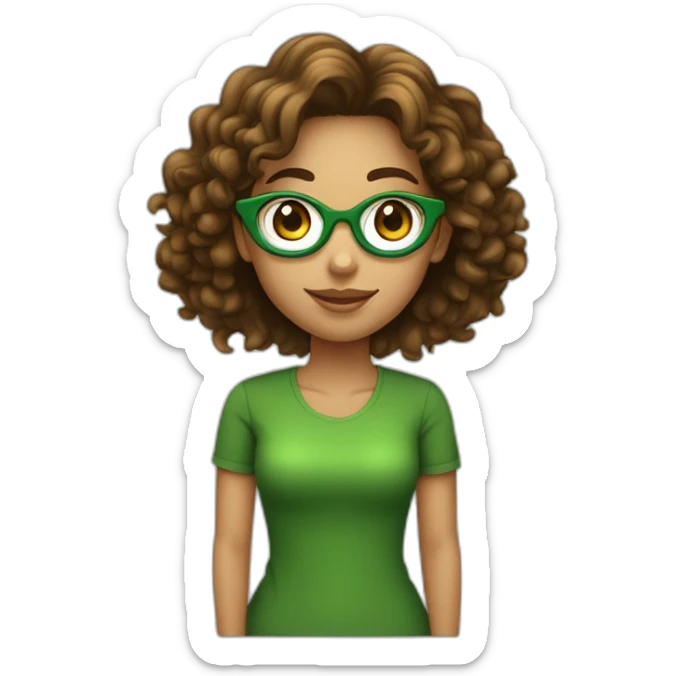 Menina de olhos verdes, pele branca e cabelo ondulado castanho usando óculos  sticker