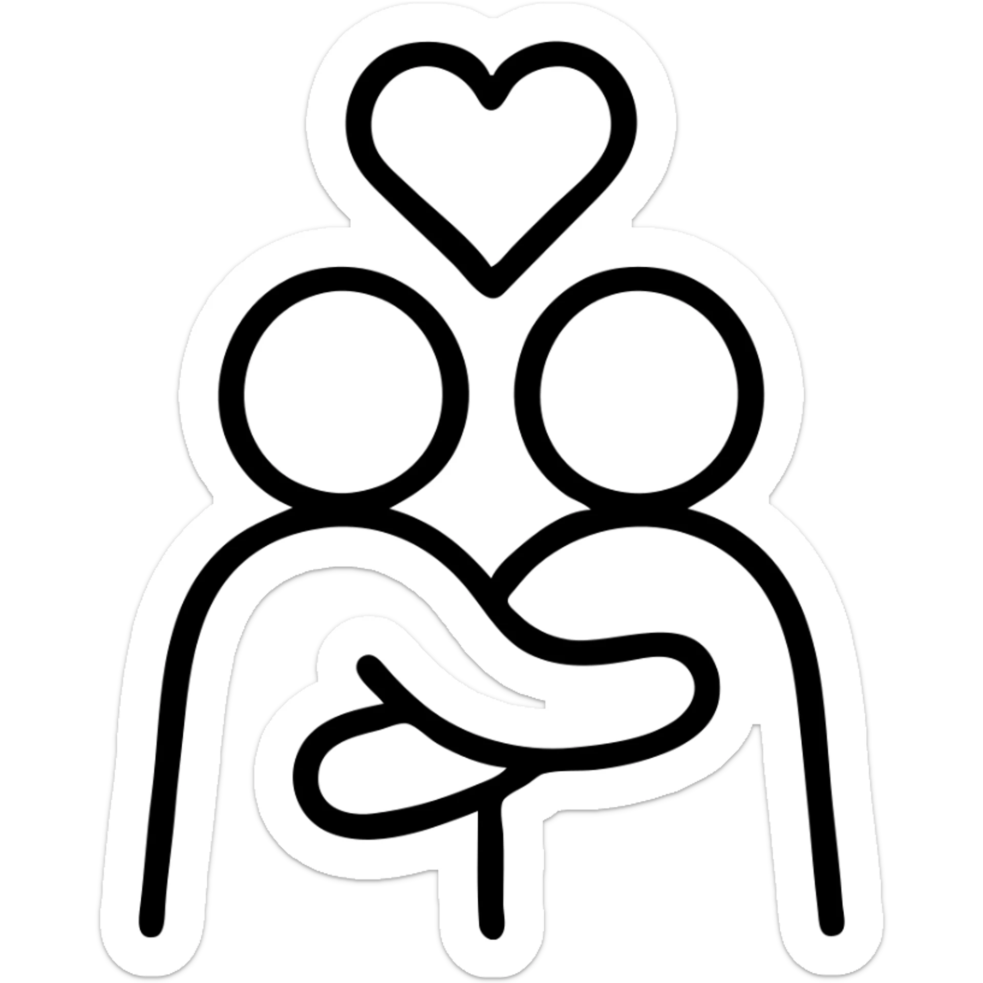 Simple outline of two people embracing with a heart above them, "Iubind pe cineva" sticker
