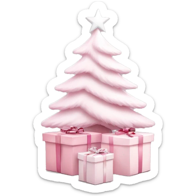 Light pink Christmas gifts under a white Christmas tree  sticker
