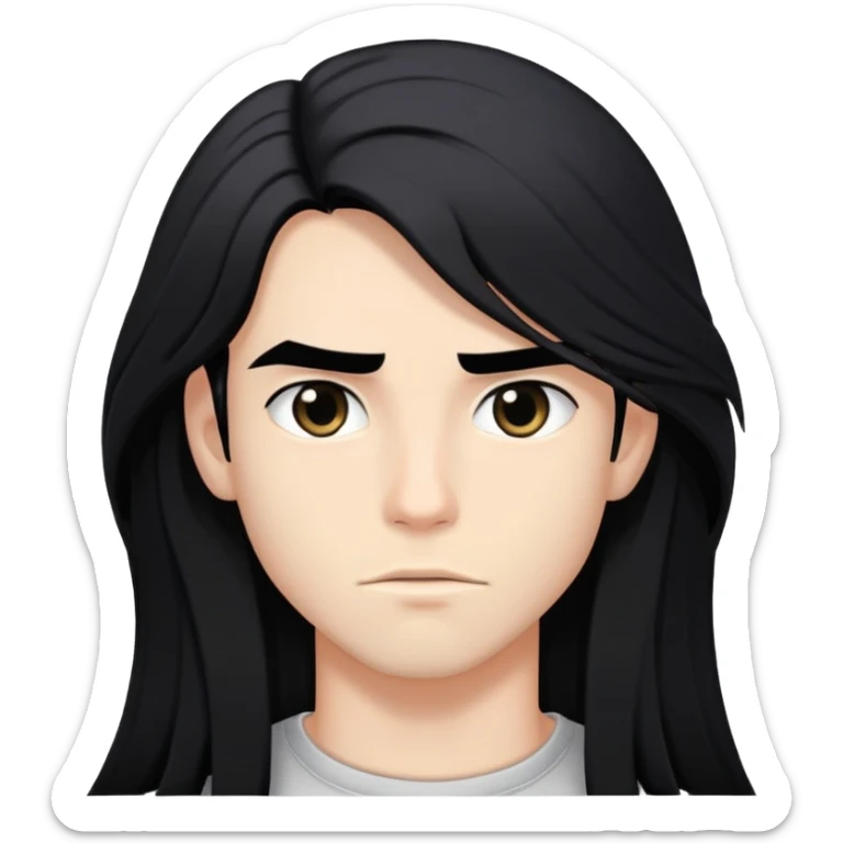 Young beautiful man with black long hair , femboy style, having sassy face expression and confidence ,  sticker