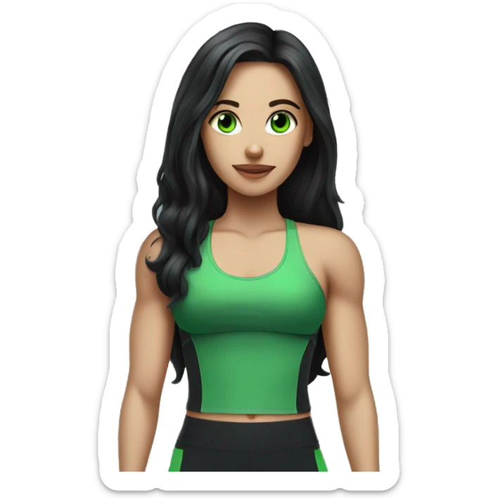 Pale girl with black long hair and green eyes working out in gym sticker