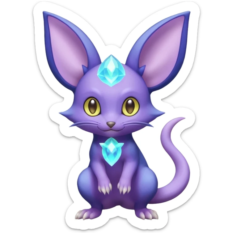 Celestial Crescent Lunar Lumine Stellar Rattata-Noibat-Espeon-Purrloin-Fakemon-hybrid-creature (full body) sticker
