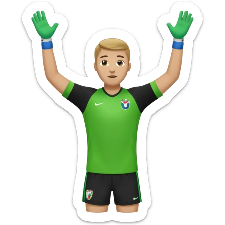 soccer goalkeeper green shirt, shorts, socks, football boots arms up sticker