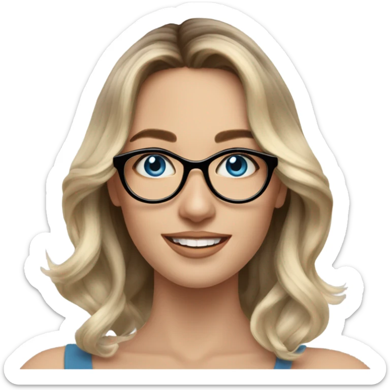 Shoulder length Balayage pale beautiful woman with glasses and blue eyes happy  sticker