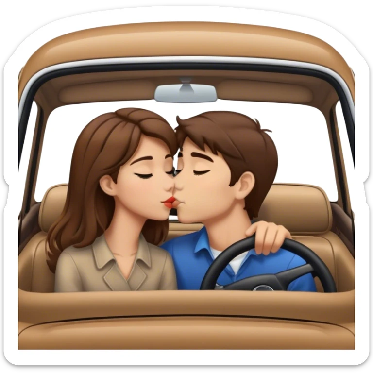 tan girl with brown hair kissing boy with brown hair in  car sticker