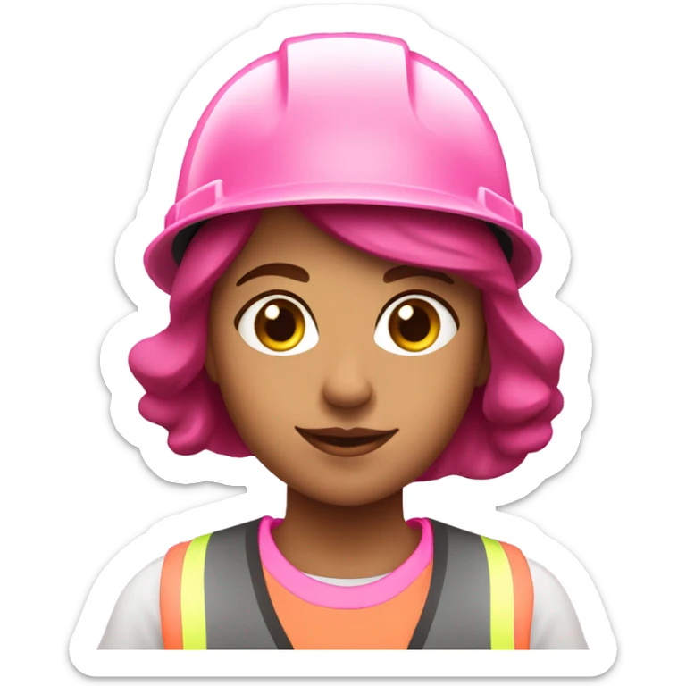 girl with burgundy hair wearing pink hard hat and pink hi vis vest sticker